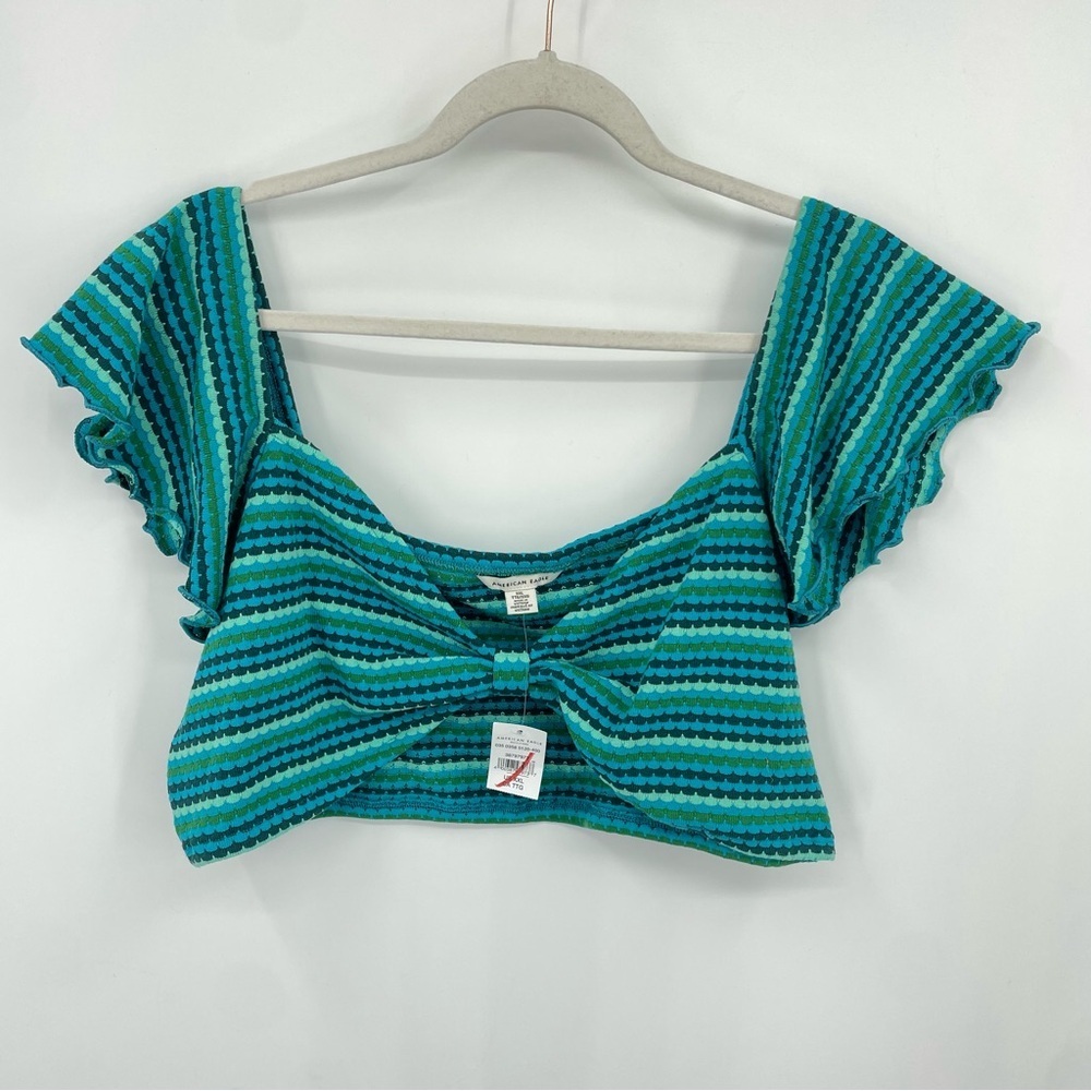 NWT AE Sweetheart-Neck Crop Tank green blue striped Sz‎ XXL